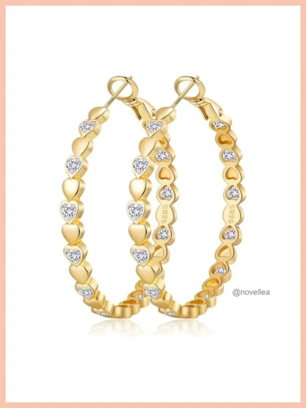 Heart Cubic Zirconia Large Hoop Earrings for Women 925 Silver 14k Gold Plated